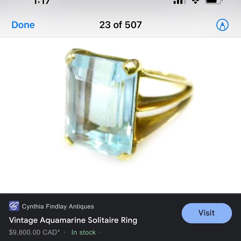 Vintage aquamarine solitaire ring.